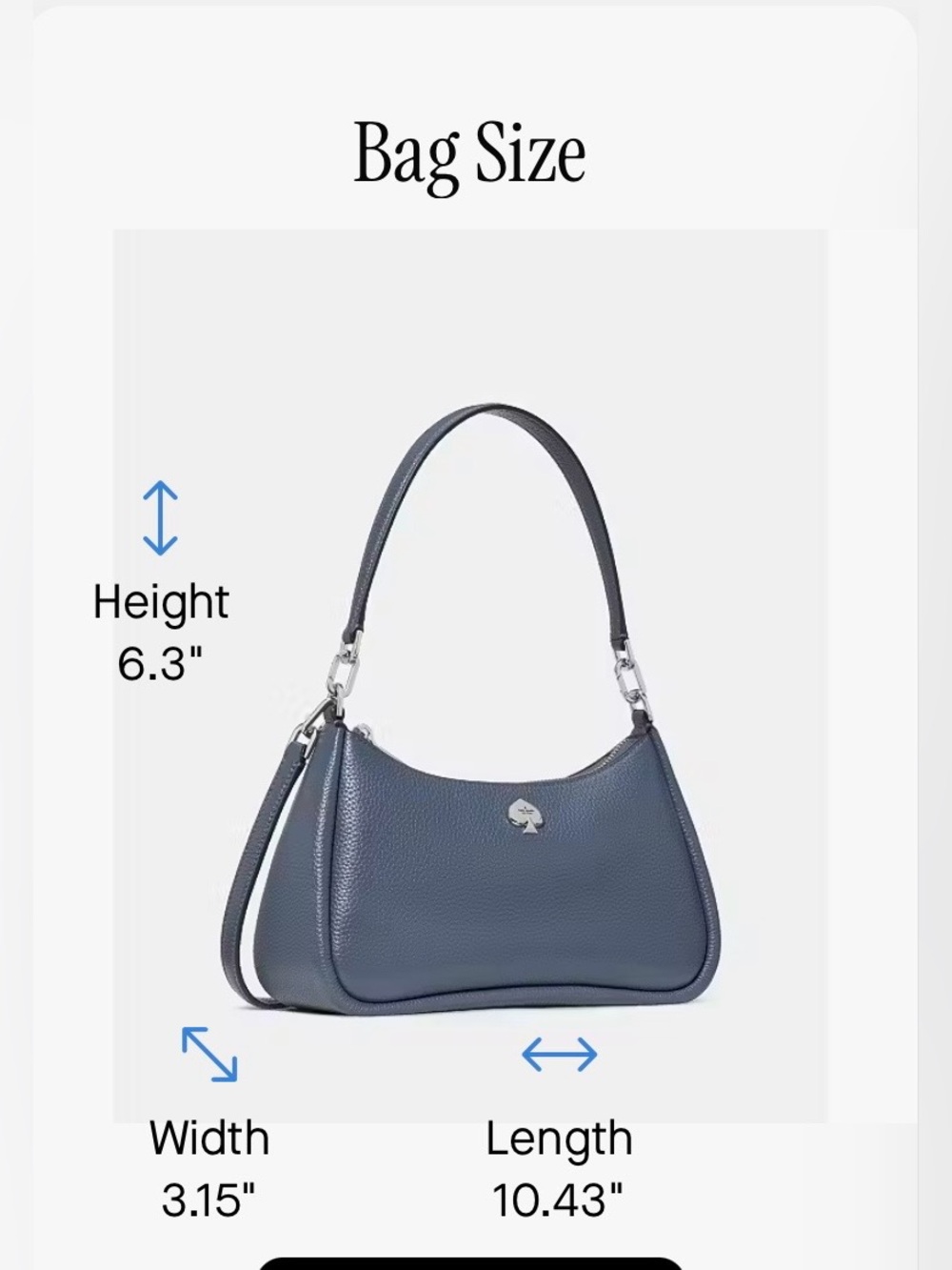 Kate Spade Pebble Leather Shoulder Bag in Slate Blue with crossbody strap NWOT - Picture 4 of 11